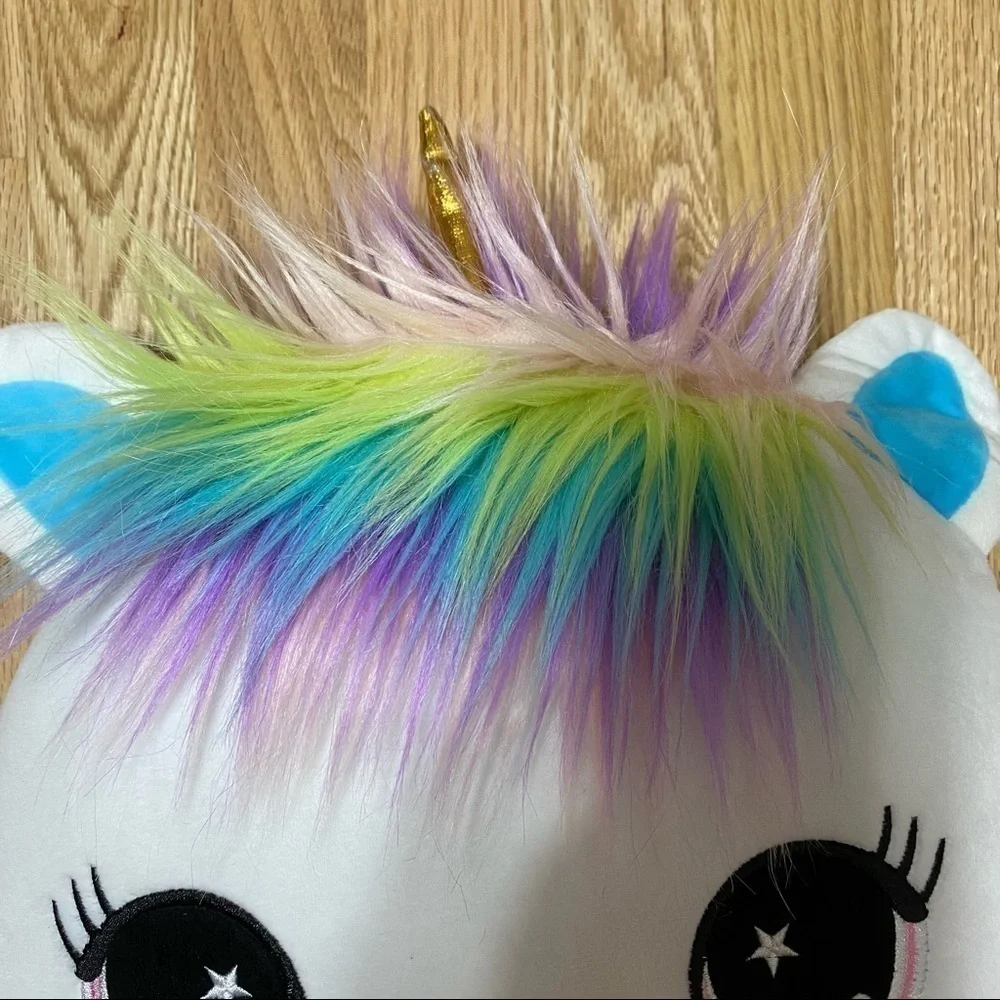 Unicorn Plush Pillow Stuffed Animal White Rainbow Hair